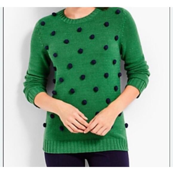 Talbots Sweaters - Talbots Sweater Womens Medium Petite Long Sleeve‎ Pom Pom Green Back Zip Soft